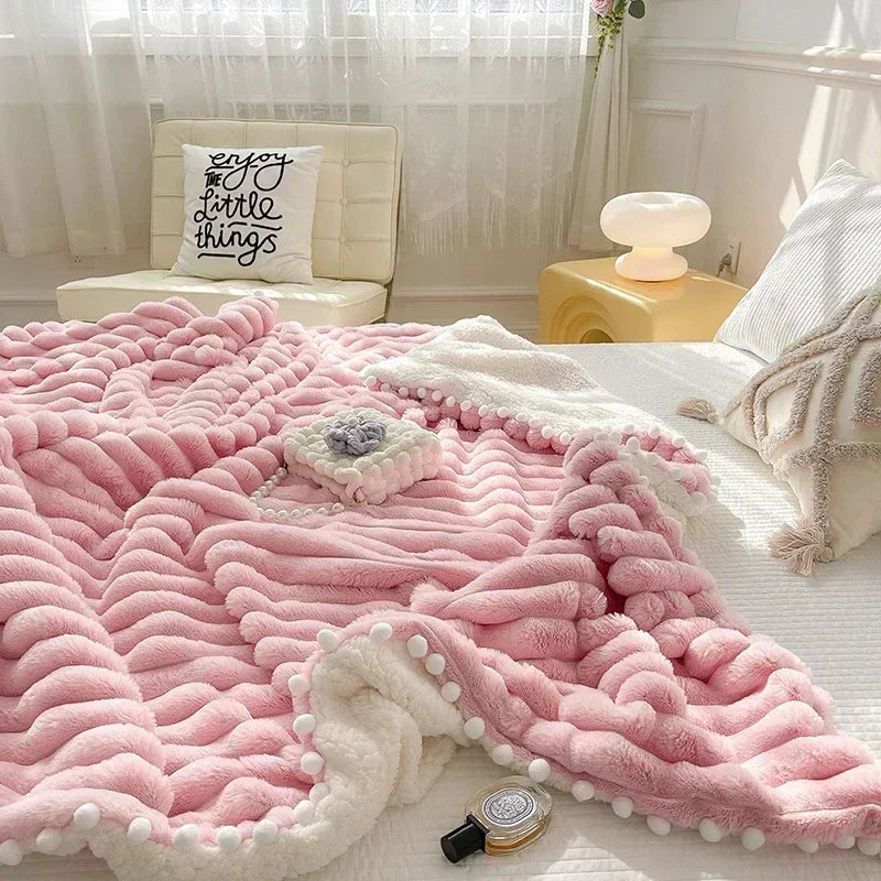 DecorBites™ Luxe Faux Rabbit Fur Weighted Double Blanket for Cozy Bed Warmth