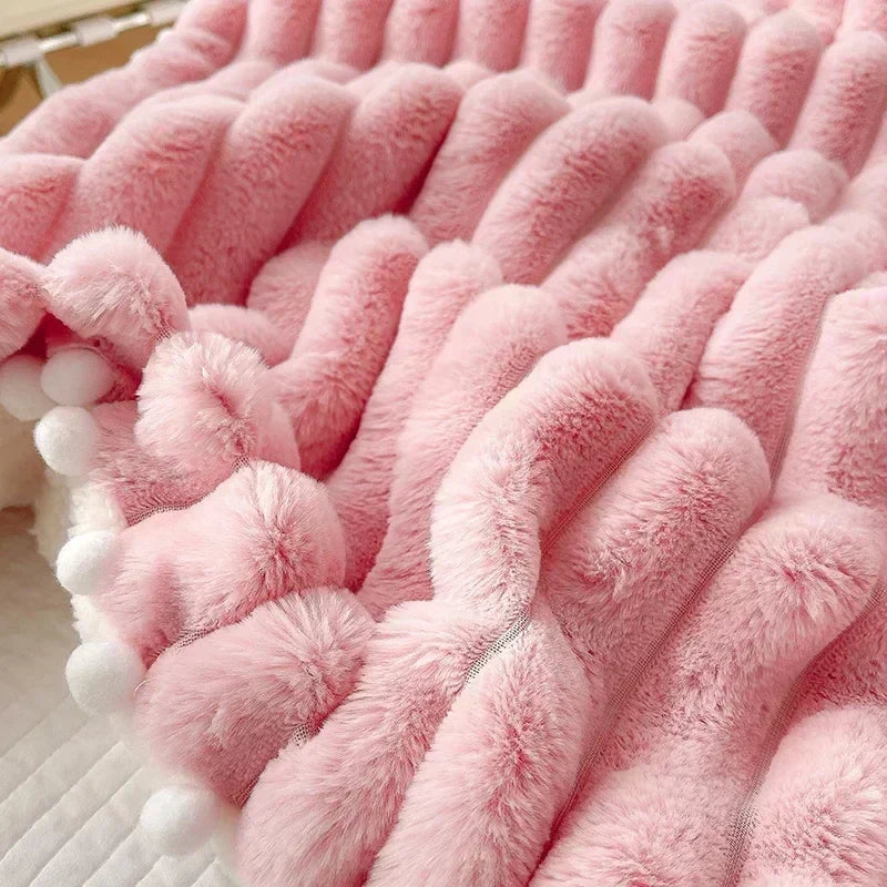 DecorBites™ Luxe Faux Rabbit Fur Weighted Double Blanket for Cozy Bed Warmth